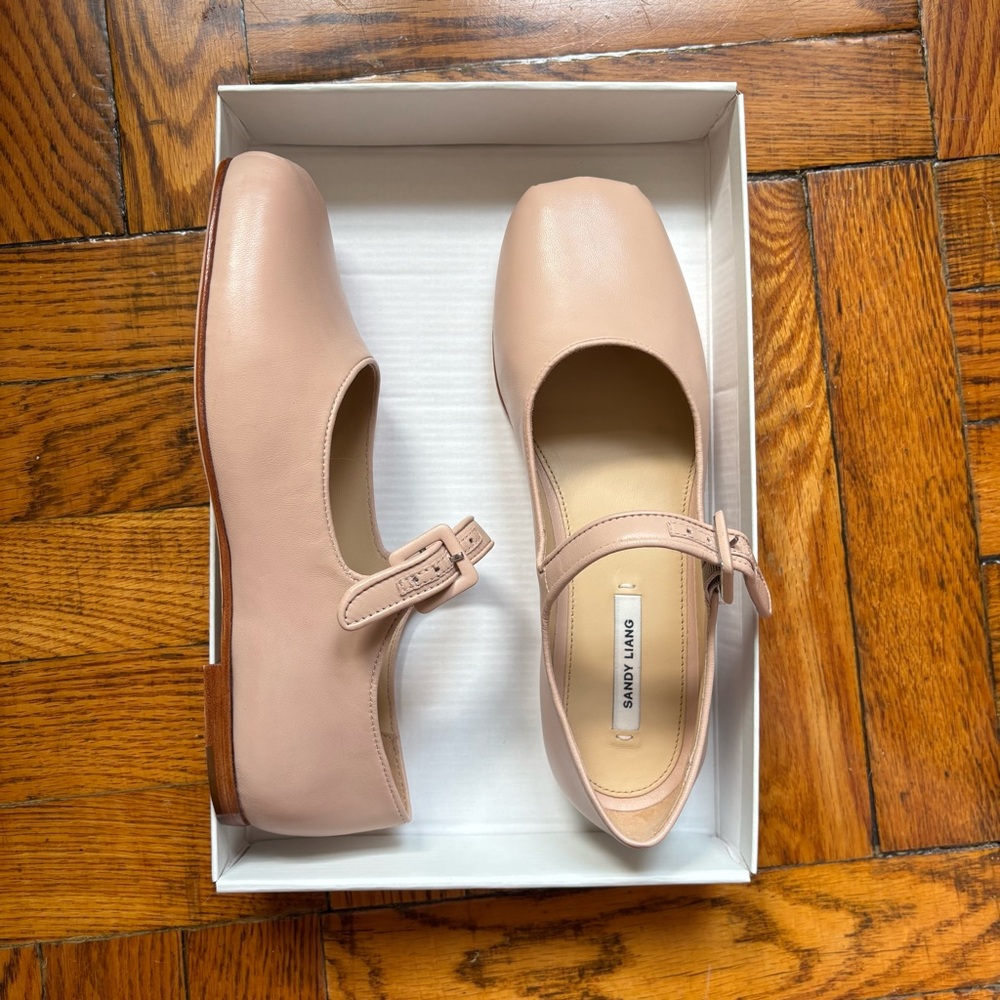 Sandy Liang Mary Jane Pointe Ballet Nappa Leather Pink/Beige Size 38 (US 7.5-8)